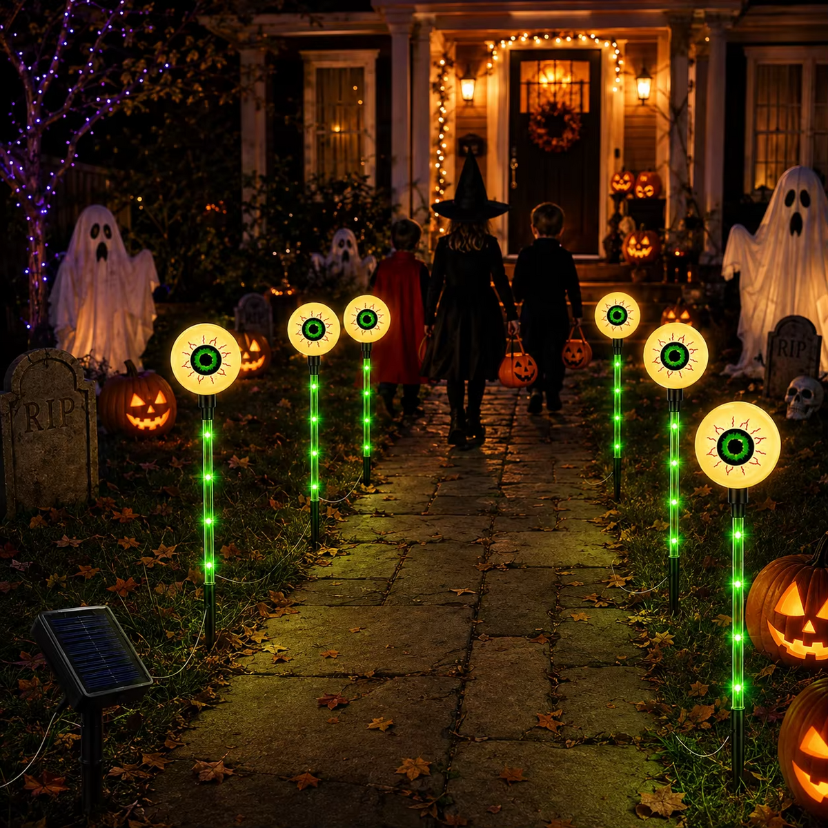 Solar Halloween Eyeball Lights – 6-Pack  IP65 Waterproof Glowing Eye Garden Lights for Outdoor Yards, Pathways, Lawns and Halloween Party Decor
