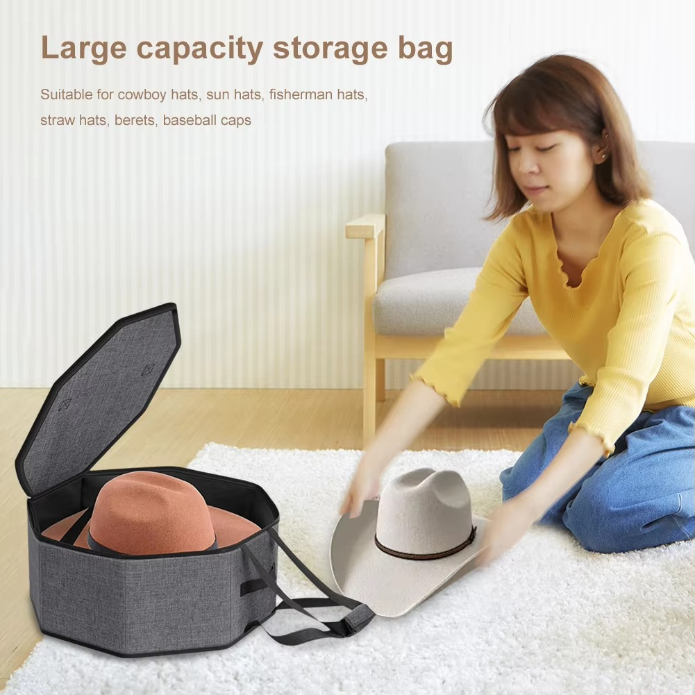 Fabric Hat Storage Box with Lid – Large Capacity Dustproof Hat Organizer for Baseball Caps, Wide Brim Hats, Closet Storage and Travel