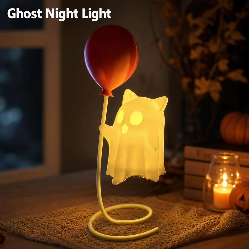 Spooky Ghost LED Night Light – Cute Halloween Ghost Ornament for Courtyard, Study Desk, Bedroom, Party and Indoor Holiday Decoration