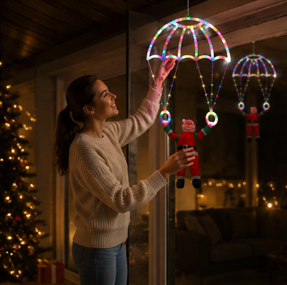 Santa Parachute Window Lights – Christmas LED Hanging Decoration with Lantern String for Festive Indoor Displays