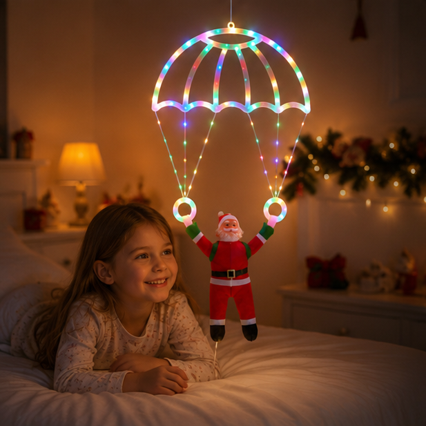 Santa Parachute Window Lights – Christmas LED Hanging Decoration with Lantern String for Festive Indoor Displays