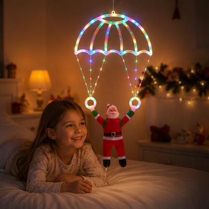 Santa Parachute Window Lights – Christmas LED Hanging Decoration with Lantern String for Festive Indoor Displays