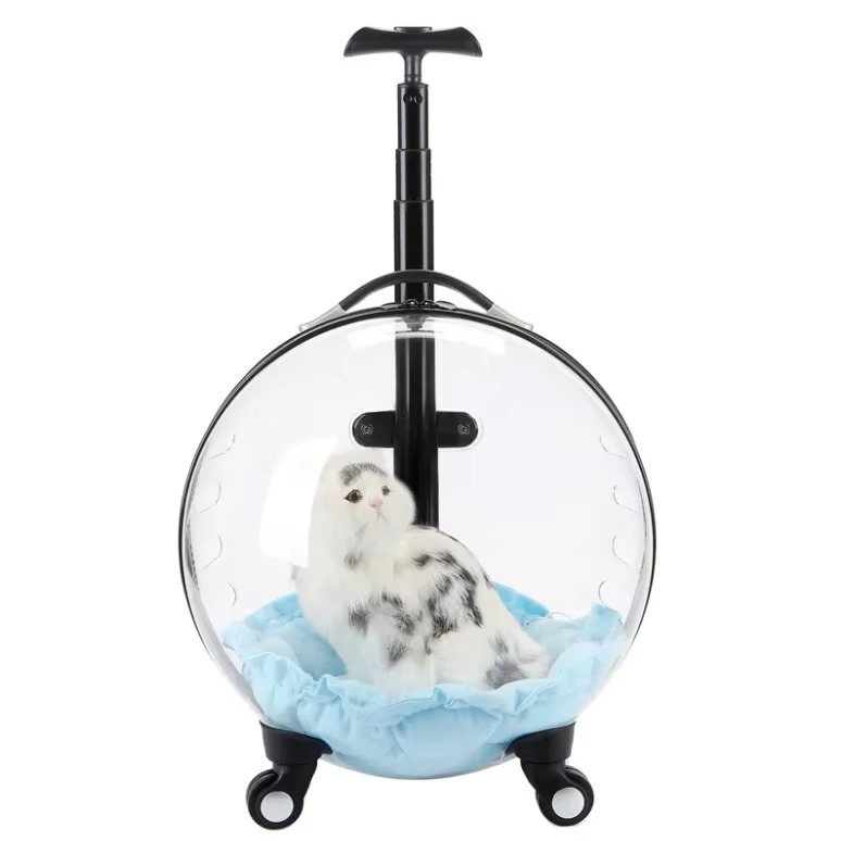 Luxury Transparent Capsule Pet Trolley – Comfortable Wheeled Travel Carrier & Stroller for Cats, Puppies and Small Pets