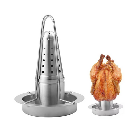 Stainless Steel Chicken Roaster Rack – Portable Removable Non-Stick Grilling Stand with BBQ Plate for Outdoor Barbecues, Roasting and Camping