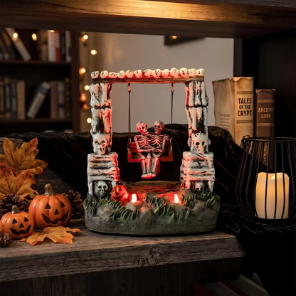 Swinging Skeleton Couple Decoration – LED Light-Up Animated Halloween Figurine for Spooky Village Displays, Tabletop Decor, Haunted Houses and Holiday Parties
