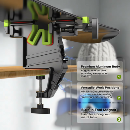 Adjustable Ski & Snowboard Tuning Vise – Stable Non-Slip Vice Grips for Horizontal & Vertical Waxing, Maintenance and Edge Tuning