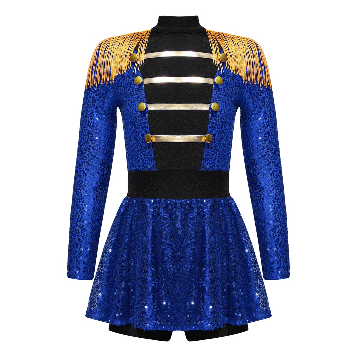 Girls Sequin Magician Costume – Circus Ringmaster Bodysuit Jumpsuit with Hat, Gloves & Magic Wand for Halloween, Stage Performances and Dress-Up