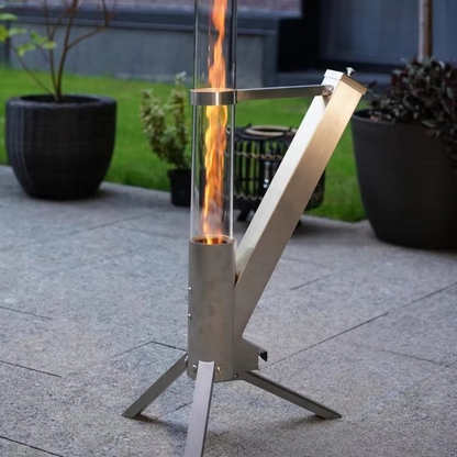 Portable Rocket Stove Heater – Stainless Steel Pellet Burning Camping Stove with Glass Viewing Window for Outdoor Cooking, Heating and Emergency Preparedness