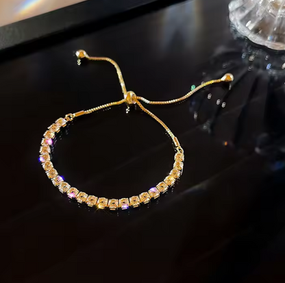 Gold-Plated Rhinestone Bracelet – 18K Gold Adjustable Stainless Steel Jewelry for the Modern Trendsetter