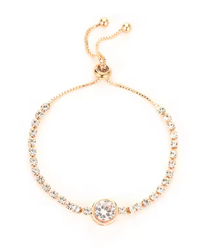 Gold-Plated Rhinestone Bracelet – 18K Gold Adjustable Stainless Steel Jewelry for the Modern Trendsetter