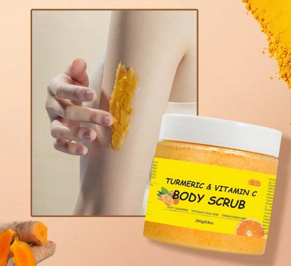 Turmeric & Vitamin C Exfoliating Body Scrub – Deep Cleansing Salt & Sugar Formula for Brightening Dark Spots, Acne & Skin Tone