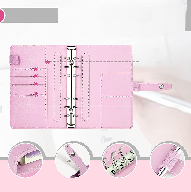 Money Saving Budget Wallet Binder with Zipper Pockets, Budget Sheets and Self-adhesive Labels