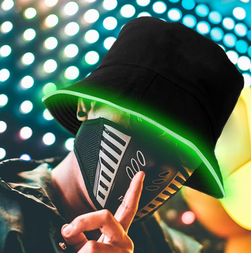 LED Light-Up Duo Bucket Hat Set – Unisex Black & Neon LED Caps for Night Events, Festivals, Concerts or Party Statement Wear