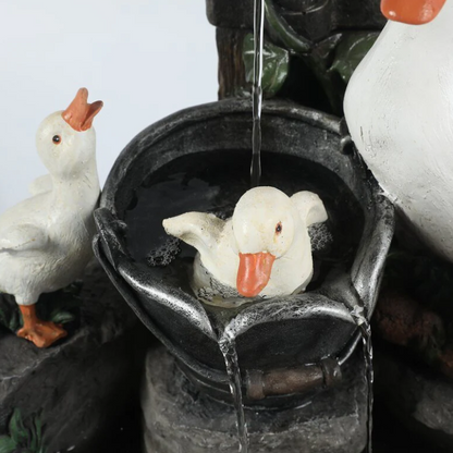 Resin Duck Family Water Fountain – Outdoor Sun Fountain Sculpture for Patio, Garden Landscaping, Decorative Water Feature Home & Yard Decor