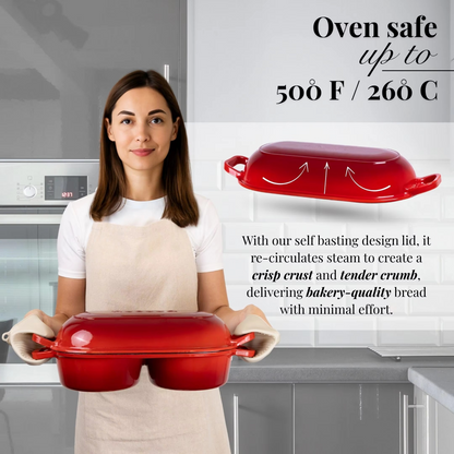 Enameled Cast Iron Bread Oven – 16.5cm Double Round Dutch Oven with Non-Stick Surface for Sourdough, Artisan Loaves and Home Baking