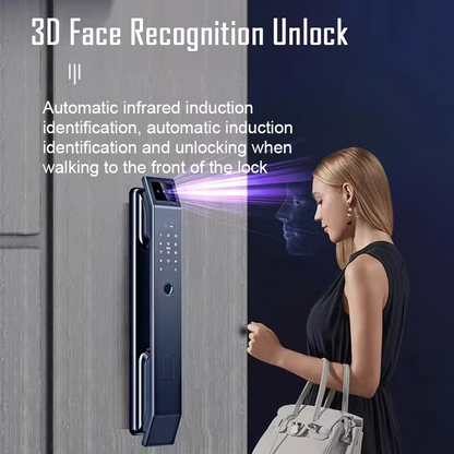 Face Recognition Smart Door Lock – 3D Keyless Digital Lock with Camera, Fingerprint & Password Unlock for Home and Office Security