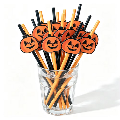 Halloween Disposable Paper Straws – 20–100 Piece Pumpkin Face Drinking Straws for Holiday Parties, Dinner Tables, Decorations and Party Favors
