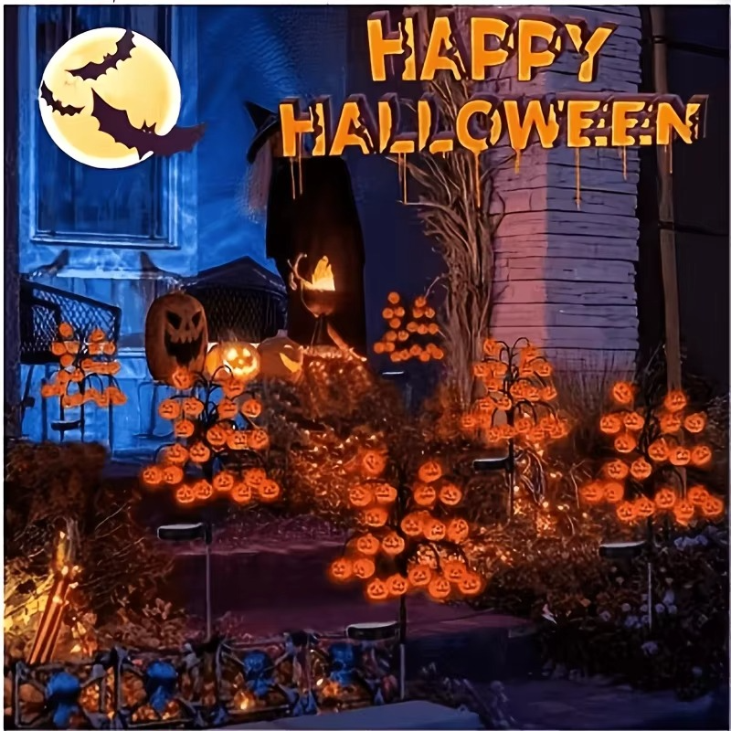Solar Pumpkin Tree Stake Lights – Waterproof Jack-O’-Lantern LED Garden Lamps for Halloween Yards, Pathways, Lawns and Outdoor Party Decor