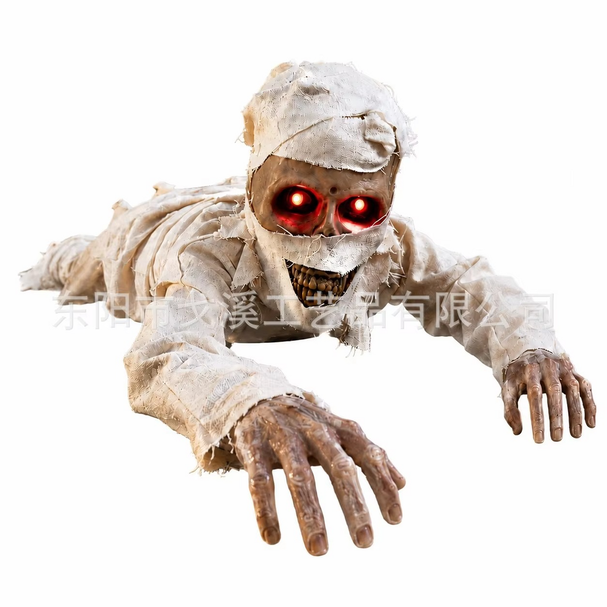 Crawling Mummy Halloween Decoration – Creepy Animated Zombie Figurine with LED Red Eyes for Indoor Home Decor, Haunted Displays and Holiday Parties