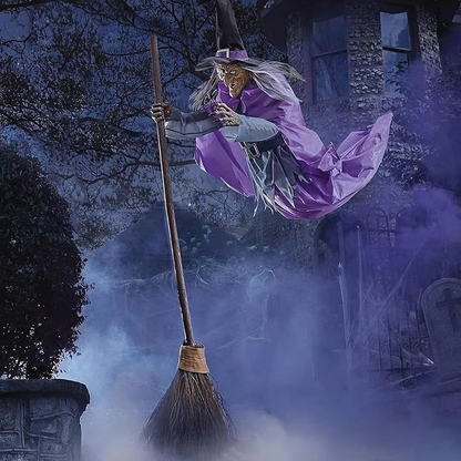 Halloween Flying Witch Decoration – Light-Up LED Hanging Witch with Creepy Screaming Sounds for Garden, Yard, Lawn and Indoor Halloween Displays