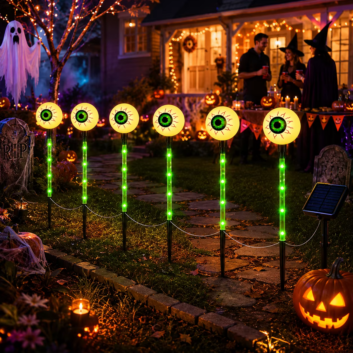 Solar Halloween Eyeball Lights – 6-Pack  IP65 Waterproof Glowing Eye Garden Lights for Outdoor Yards, Pathways, Lawns and Halloween Party Decor