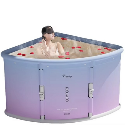 Triangular Portable Folding Bath Tub – Full Body Adult Soaking Bathtub with Space-Saving Foldable Design for Home Spa, Hot Baths and Relaxation