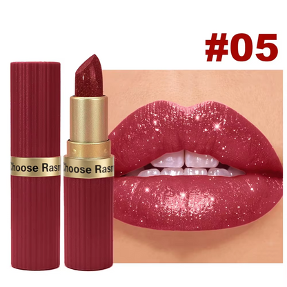 Pearlescent Pink Glitter Lipstick – Metallic Matte Shimmer Lip Color with Waterproof, Long-Lasting Finish for Sparkling Diamond-Look Makeup