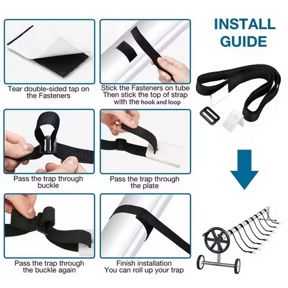 Swimming Pool Cover Reel Strap Kit – 8-Piece Adjustable Attachment Straps & Clips for Solar Cover Rollers, Storage Spools and Pool Covers