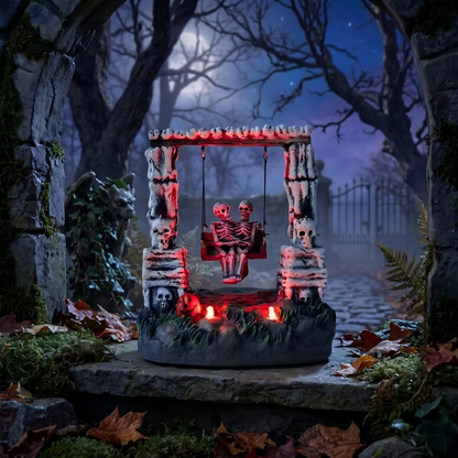 Swinging Skeleton Couple Decoration – LED Light-Up Animated Halloween Figurine for Spooky Village Displays, Tabletop Decor, Haunted Houses and Holiday Parties