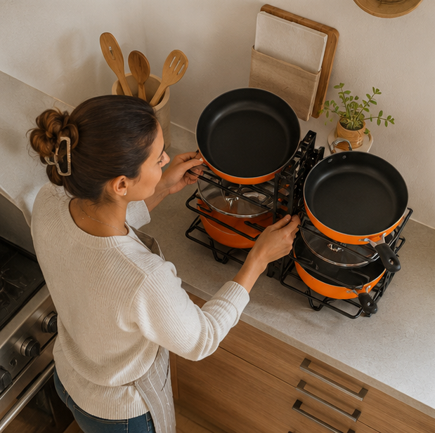 Space Saving Pot Rack Organizer - 8-Tier Metal Kitchen Storage Holder for Pots Pans Lids, Durable Home Organization Solution