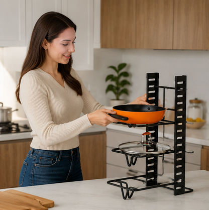 Space Saving Pot Rack Organizer - 8-Tier Metal Kitchen Storage Holder for Pots Pans Lids, Durable Home Organization Solution