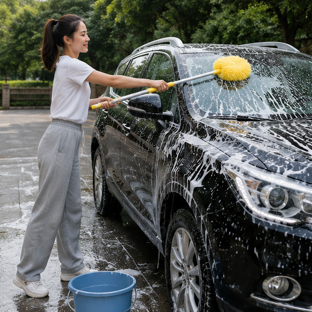 Telescopic Car Wash Brush - Long Handle Chenille Cleaning Mop for Vehicles, Windows and Exterior Detailing
