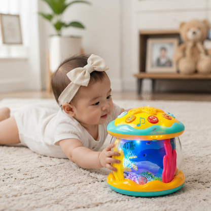 Tummy Time Toy - 4-in-1 Musical Sea Animal Projector for Crawling Practice, Sensory Development and Infant Learning