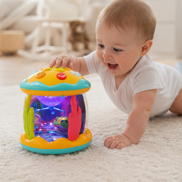 Tummy Time Toy - 4-in-1 Musical Sea Animal Projector for Crawling Practice, Sensory Development and Infant Learning