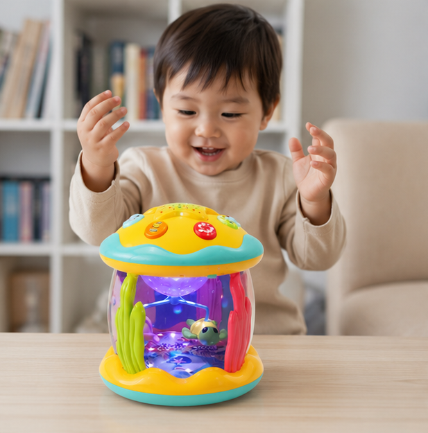 Tummy Time Toy - 4-in-1 Musical Sea Animal Projector for Crawling Practice, Sensory Development and Infant Learning