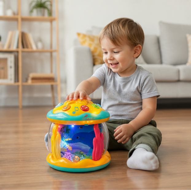 Tummy Time Toy - 4-in-1 Musical Sea Animal Projector for Crawling Practice, Sensory Development and Infant Learning