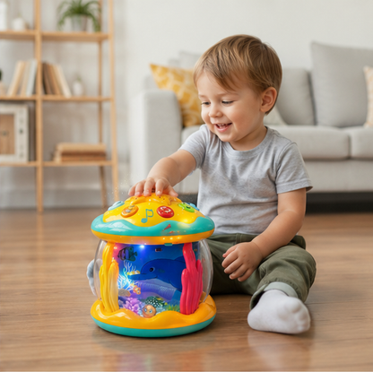 Tummy Time Toy - 4-in-1 Musical Sea Animal Projector for Crawling Practice, Sensory Development and Infant Learning