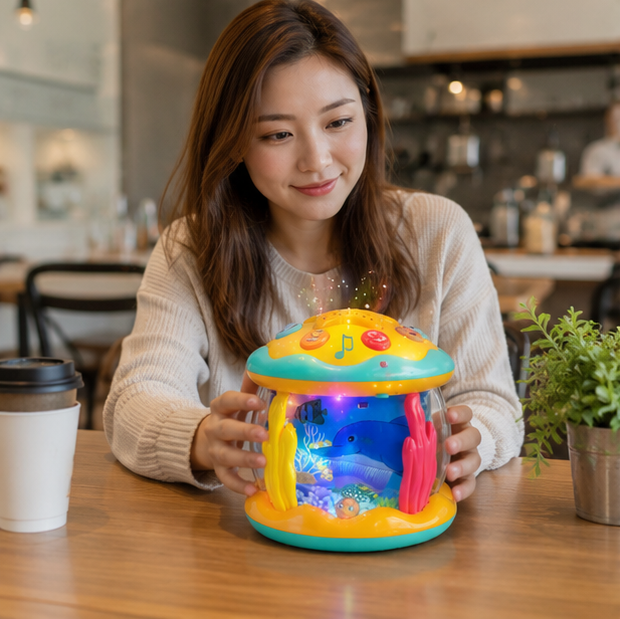Tummy Time Toy - 4-in-1 Musical Sea Animal Projector for Crawling Practice, Sensory Development and Infant Learning