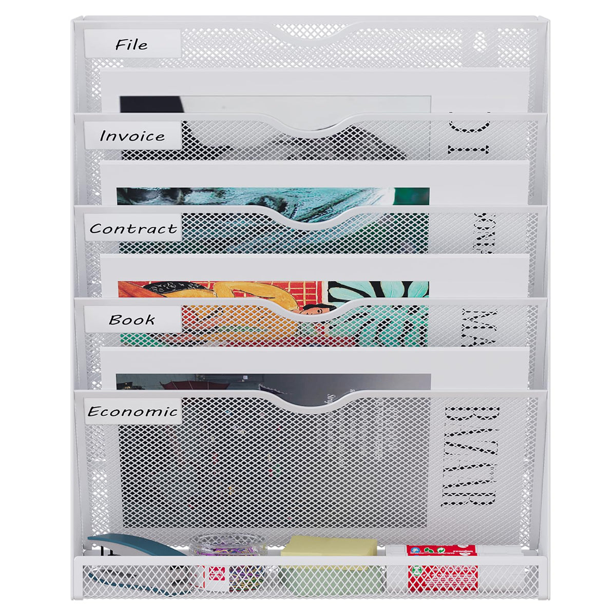 Mesh File Organizer - 5-Tier Steel Desktop and Wall Mount Document Holder for Letters, Mail and Files