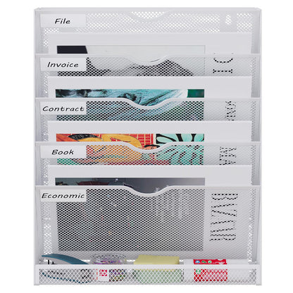 Mesh File Organizer - 5-Tier Steel Desktop and Wall Mount Document Holder for Letters, Mail and Files
