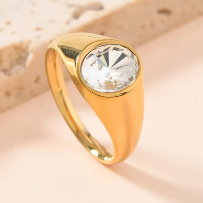 Vintage Oval Rhinestone Ring – 2025 Retro Chic Stainless Steel Jewelry for Timeless Feminine Elegance