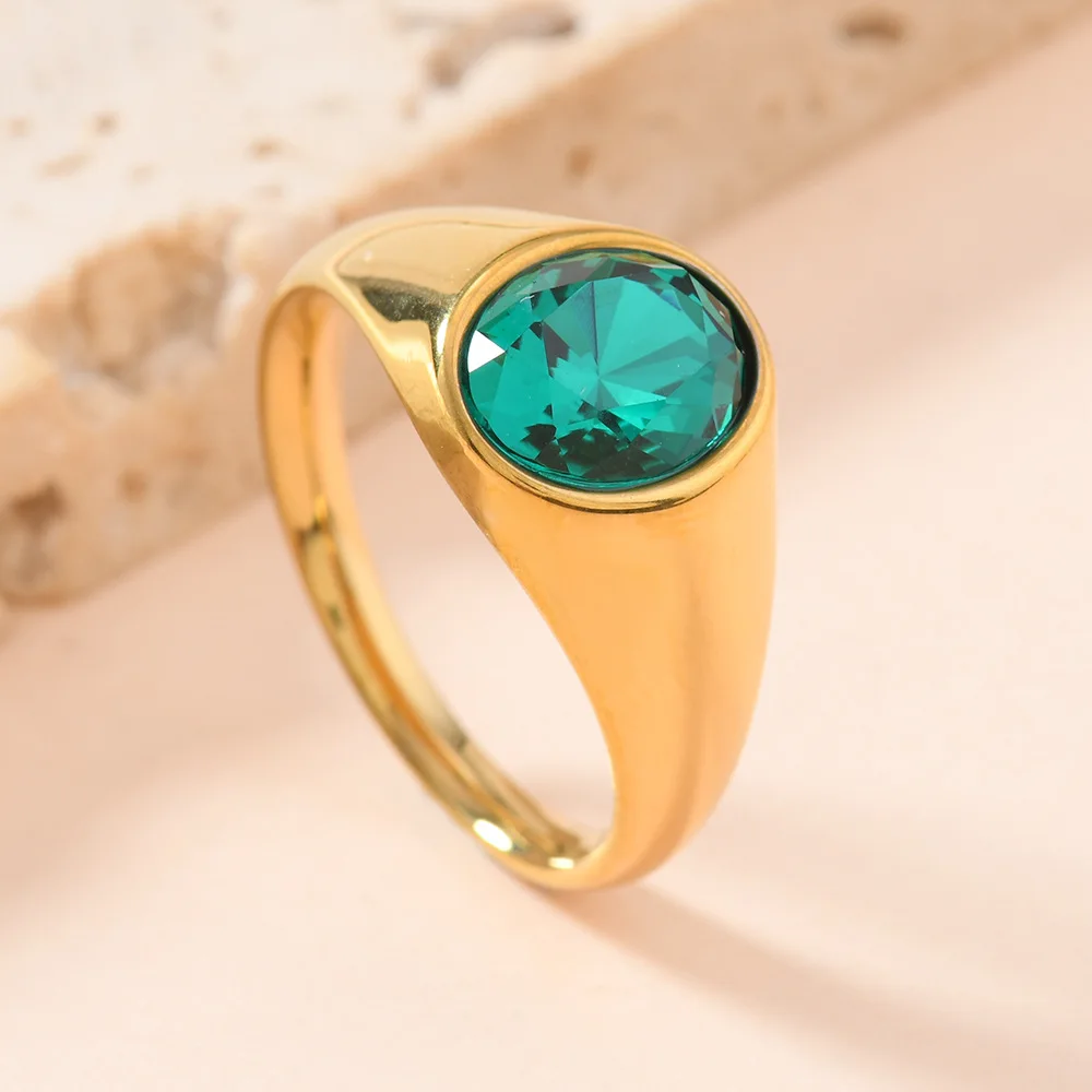 Vintage Oval Rhinestone Ring – 2025 Retro Chic Stainless Steel Jewelry for Timeless Feminine Elegance