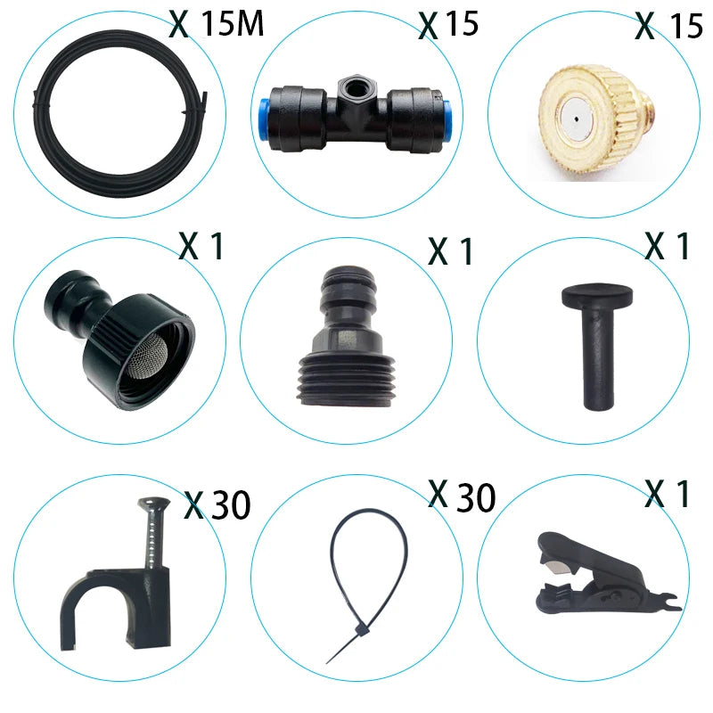 DIY Greenhouse Misting System - Outdoor Cooling Spray Kit with Brass Nozzles for Garden, Humidification & Disinfection