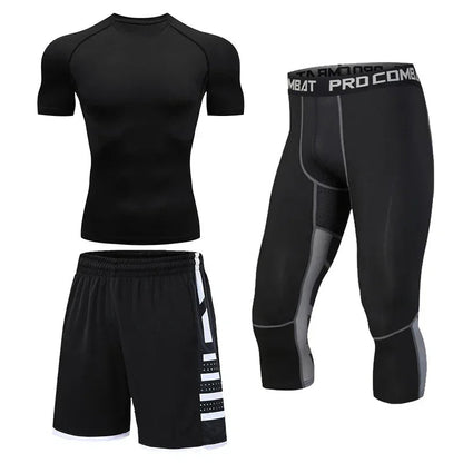 Men’s Fitness Compression Tracksuit Set – Sportswear with Leggings, Sweatpants & Rash Guard for Intense Training & Gym Performance