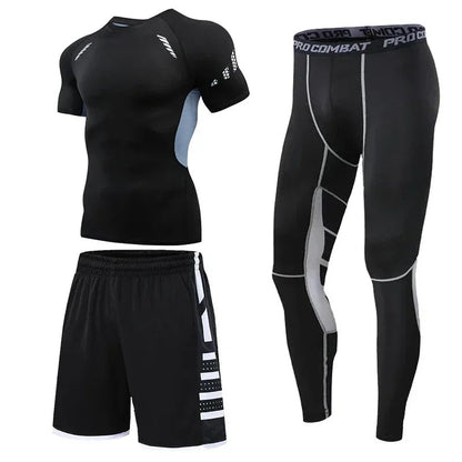 Men’s Fitness Compression Tracksuit Set – Sportswear with Leggings, Sweatpants & Rash Guard for Intense Training & Gym Performance
