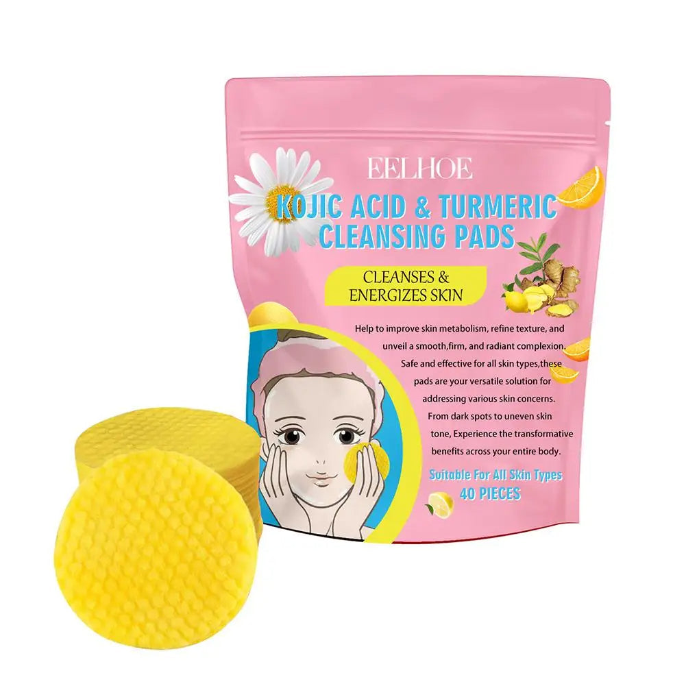 Turmeric Kojic Acid Exfoliating Pads – Deep-Cleansing Lemon Brightening Cotton Skincare Pads for Whitening & Detox Facial Treatment