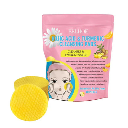 Turmeric Kojic Acid Exfoliating Pads – Deep-Cleansing Lemon Brightening Cotton Skincare Pads for Whitening & Detox Facial Treatment