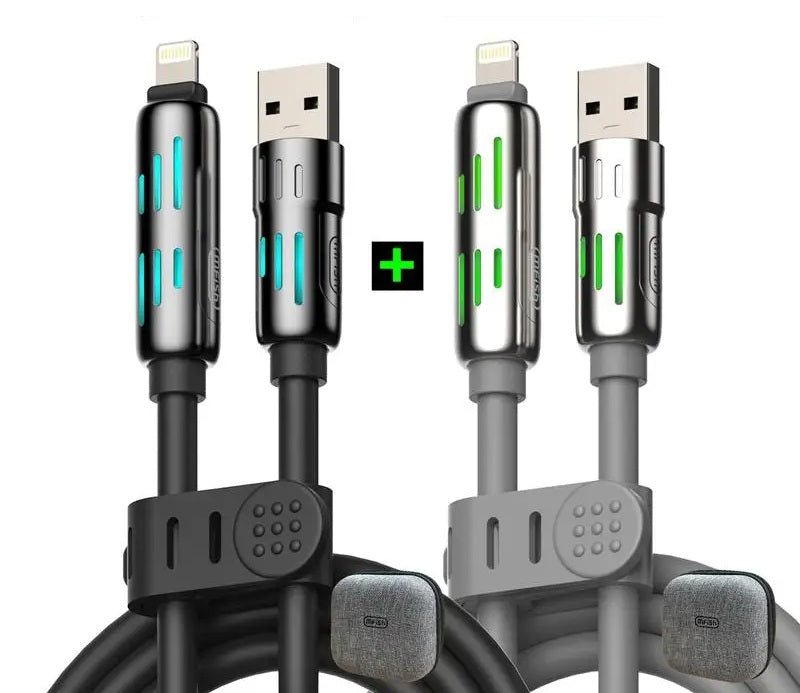 Multi-functional USB Cable with Breathing Light- 4-in-1 High Speed 240W Charging & Sync for iPhone, iPad, Type C, and USB-A Devices