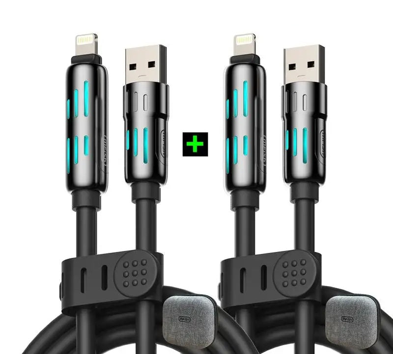 Multi-functional USB Cable with Breathing Light- 4-in-1 High Speed 240W Charging & Sync for iPhone, iPad, Type C, and USB-A Devices