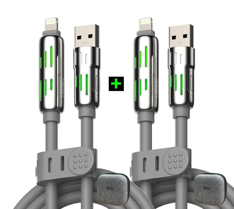 Multi-functional USB Cable with Breathing Light- 4-in-1 High Speed 240W Charging & Sync for iPhone, iPad, Type C, and USB-A Devices